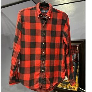 Ralph Lauren Men Classic Fit Buffalo Plaid Flannel Shirt Red Black Size S